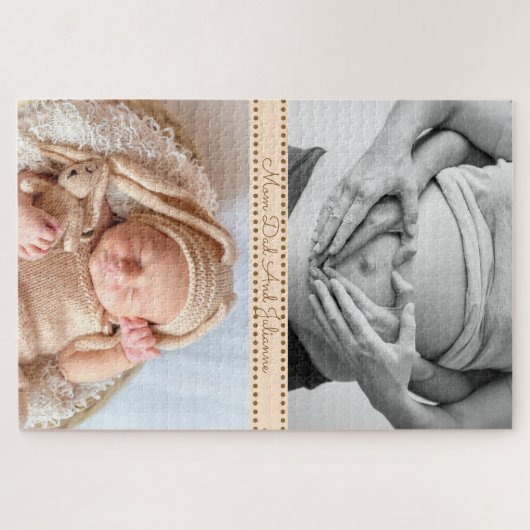 Zwangere mama vader en nieuwe baby legpuzzel (Horizontaal)