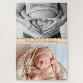 Zwangere mama vader en nieuwe baby legpuzzel