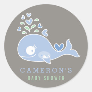 Zwangere mammie blauwe walvisjongen Baby shower ti Ronde Sticker