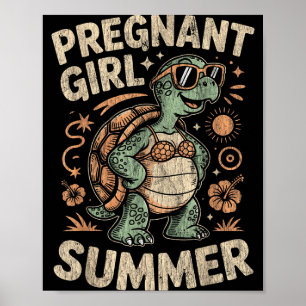 Zwangere meisje zomer schildpad grappig strand vak poster
