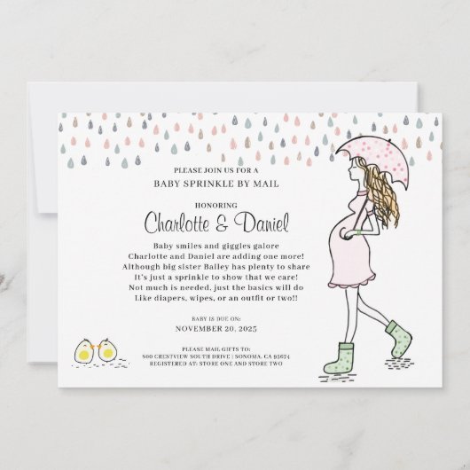 Zwangere moeder onder paraplu-Baby sprinkhaan per  Kaart (Achterkant)