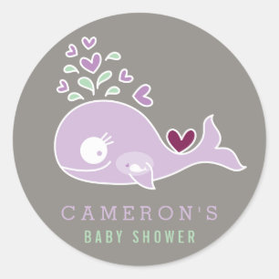 Zwangere Moeder Paarse Walvis Meisje Baby Shower S Ronde Sticker