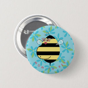 Zwangere Moeder-tot-Bij met Bril Teal Blauwe Bloem Ronde Button 5,7 Cm