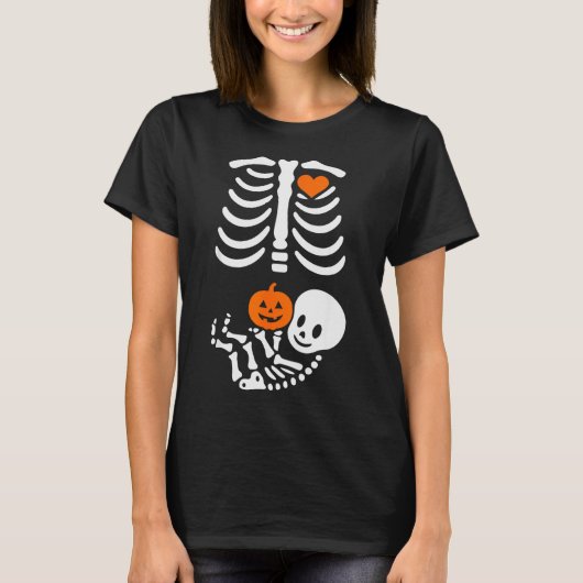 Zwangere Skelet Baby Bump Grappige Halloween T-shi T-shirt (Voorkant)