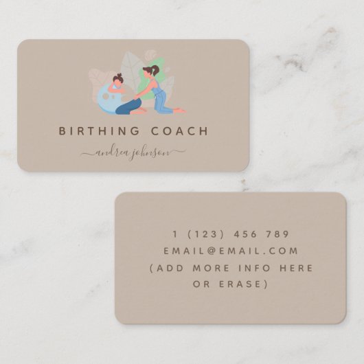 Zwangere vrouw Birthing Coach Illustration Earthy Visitekaartje (Voorkant / Achterkant)