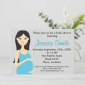 Zwangere vrouw in blauw Baby shower Kaart (Staand voorkant)