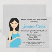 Zwangere vrouw in blauw Baby shower Kaart (Voorkant / Achterkant)