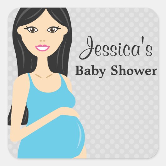 Zwangere vrouw in blauw Baby shower Vierkante Sticker (Voorkant)