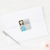Zwangere vrouw in blauw Baby shower Vierkante Sticker (Envelop)