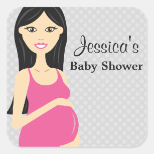 Zwangere vrouw in roze Baby shower Vierkante Sticker