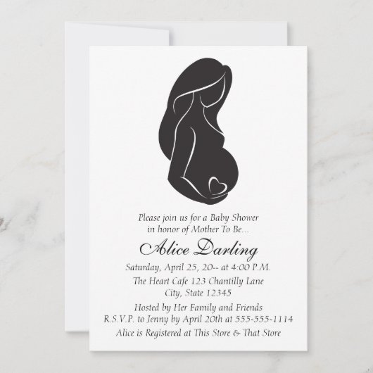 Zwangere vrouw Silhouette Heart Baby shower Invite Kaart (Voorkant)