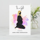 *~* Zwangere Woman Black Gold Baby GIRL Shower Kaart (Staand voorkant)