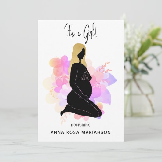 *~* Zwangere Woman Black Gold Baby GIRL Shower Kaart (Staand voorkant)