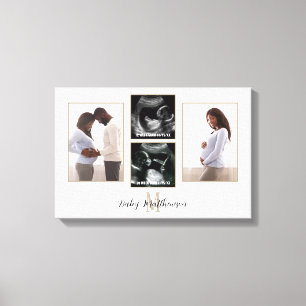 Zwangerschap 4 foto Collage Monogram Eerste Letter Canvas Afdruk