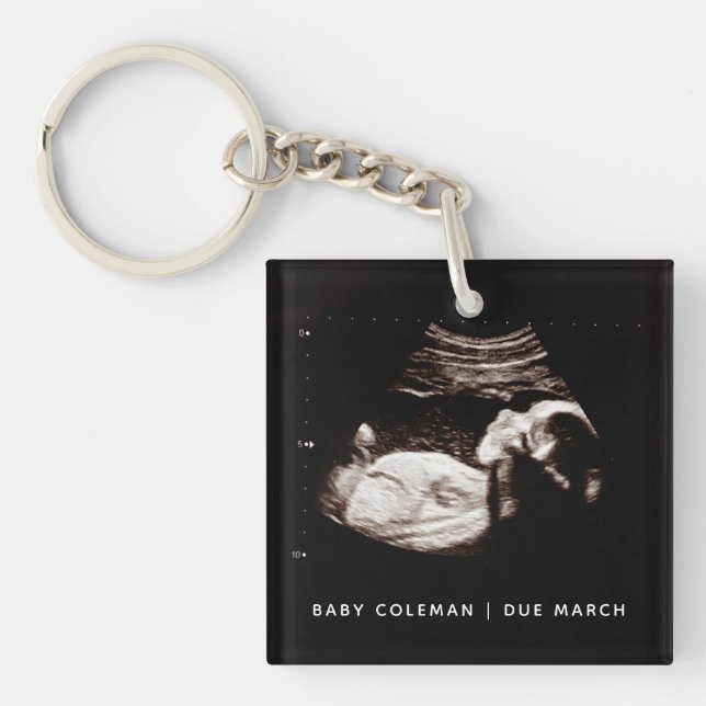 Zwangerschap Aankondiging Baby Sonogram Foto Sleutelhanger (voorkant)
