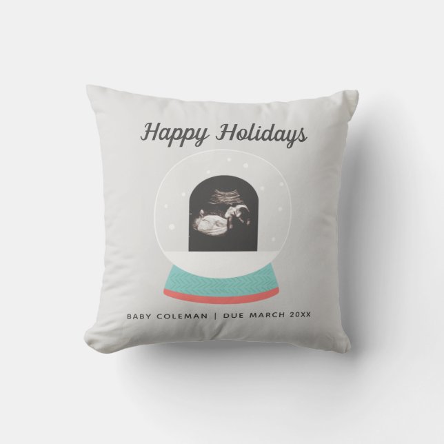Zwangerschap Aankondiging Baby Sonogram SneeuwWere Kussen (Voorkant)