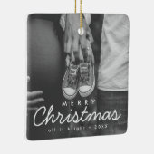 Zwangerschap Aankondiging Foto Kerstmis Keramisch Ornament (Rechts)