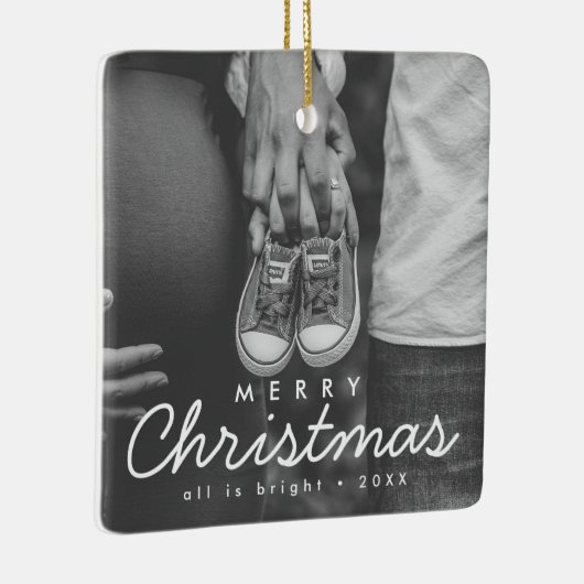 Zwangerschap Aankondiging Foto Kerstmis Keramisch Ornament (Rechts)