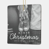 Zwangerschap Aankondiging Foto Kerstmis Keramisch Ornament (Links)