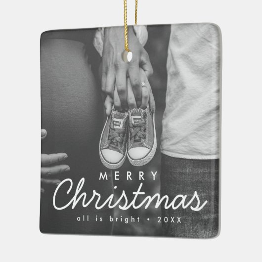 Zwangerschap Aankondiging Foto Kerstmis Keramisch Ornament (Links)