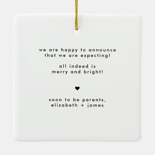 Zwangerschap Aankondiging Foto Kerstmis Keramisch Ornament (Achterkant)