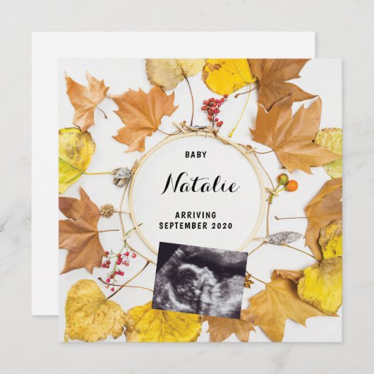 Zwangerschap Aankondiging Herfst najaar lederen ad (Voorkant / Achterkant)