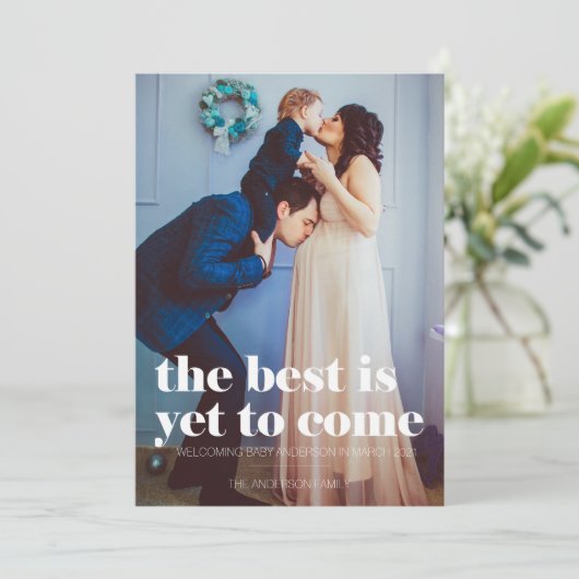 Zwangerschap Aankondiging, het beste is nog te kom Feestdagenkaart (Staand voorkant)