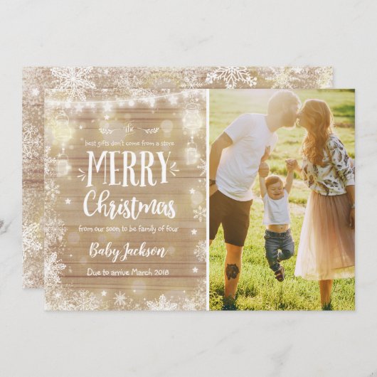 Zwangerschap Aankondiging Kerst Fotokaart Rustiek (Voorkant / Achterkant)