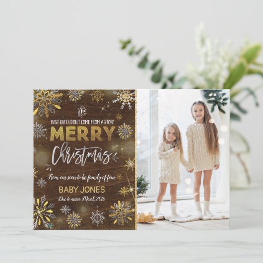 Zwangerschap Aankondiging Kerst Fotokaart Rustiek (Staand voorkant)