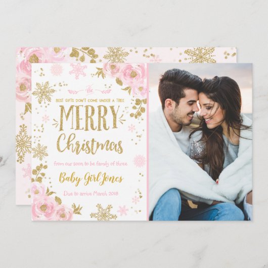 Zwangerschap Aankondiging Kerstkaart Goud (Voorkant / Achterkant)
