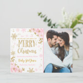 Zwangerschap Aankondiging Kerstkaart Goud (Staand voorkant)