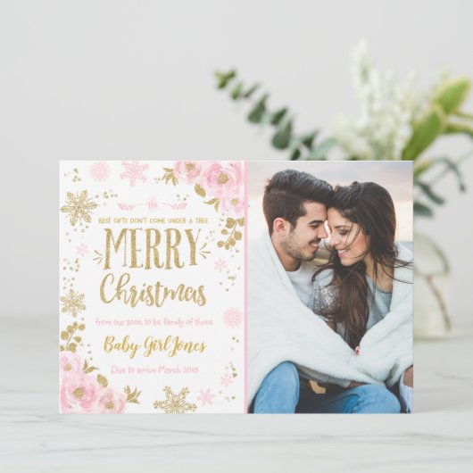 Zwangerschap Aankondiging Kerstkaart Goud (Staand voorkant)