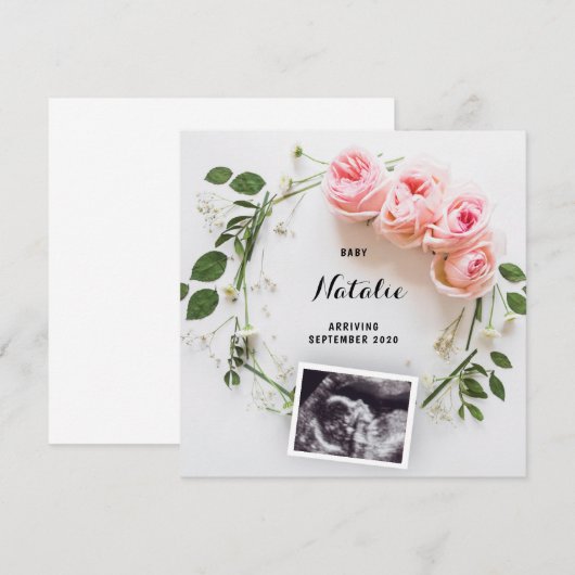 Zwangerschap Aankondiging Roze Floral met kaart (Voorkant / Achterkant)