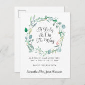 Zwangerschap Aankondiging Roze groene Floral met a (Voorkant / Achterkant)