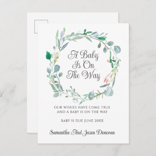 Zwangerschap Aankondiging Roze groene Floral met a (Voorkant / Achterkant)