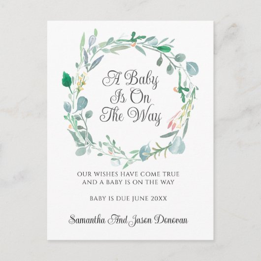 Zwangerschap Aankondiging Roze groene Floral met a (Voorkant)