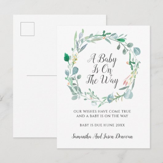 Zwangerschap Aankondiging Roze groene Floral met a (Voorkant / Achterkant)