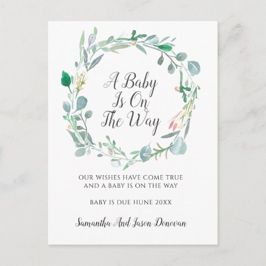 Zwangerschap Aankondiging Roze groene Floral met a (Voorkant)