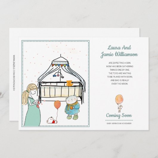 Zwangerschap Aankondiging Waterverf Baby Boy (Voorkant / Achterkant)