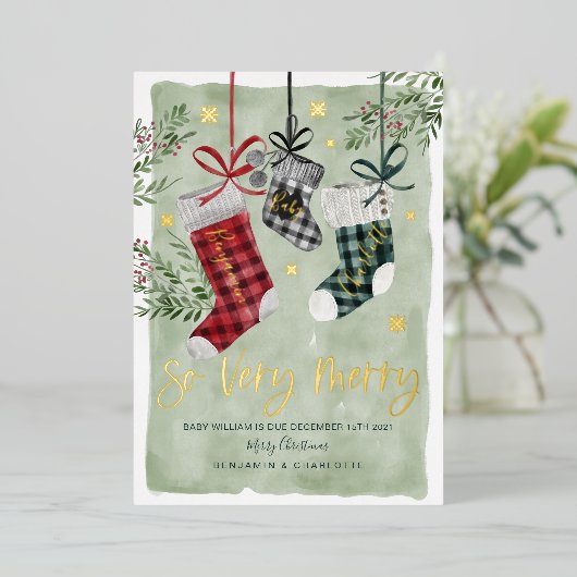 Zwangerschap Aankondiging Waterverf Gezinsinventar (Staand Voorkant)