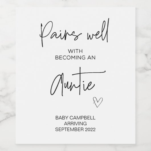 Zwangerschap Baby Aankondiging Aunty to Be Wine La Wijn Etiket (Enkel label)