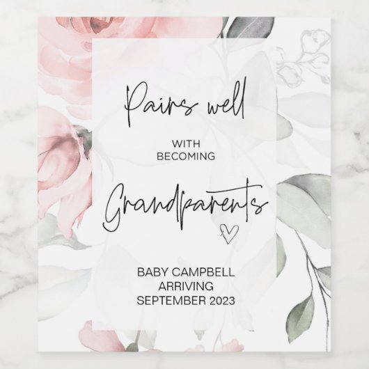 Zwangerschap Baby Aankondiging grootouders om te w Wijn Etiket (Enkel label)