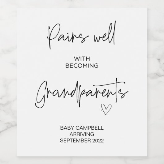 Zwangerschap Baby Aankondiging Grootouders om te w Wijn Etiket (Enkel label)