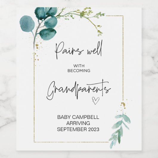 Zwangerschap Baby Aankondiging grootouders om te w Wijn Etiket (Enkel label)