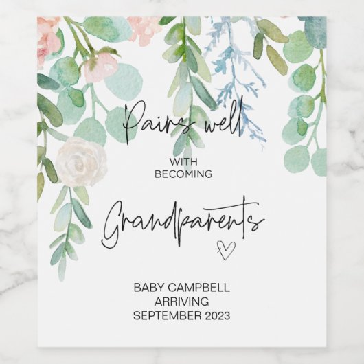 Zwangerschap Baby Aankondiging grootouders om te w Wijn Etiket (Enkel label)