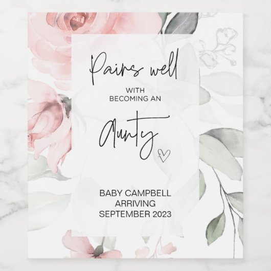 Zwangerschap Baby Aankondiging Tante Nieuwe Tante Wijn Etiket (Enkel label)