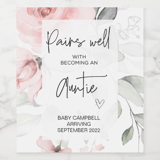 Zwangerschap Baby Aankondiging Tante om Mam te zij Wijn Etiket (Enkel label)