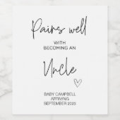 Zwangerschap Baby Aankondiging Uncle to be Mom to  Wijn Etiket (Enkel label)