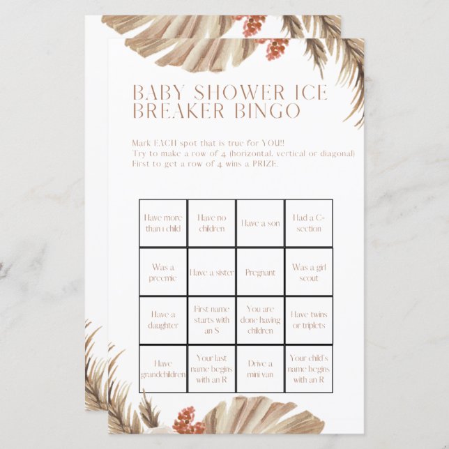 Zwangerschap Baby shower Bingo Shower Game (Voorkant / Achterkant)