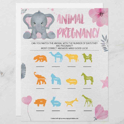 Zwangerschap bij dieren [Baby olifant [Roze]] Briefhoofd (Voorkant / Achterkant)